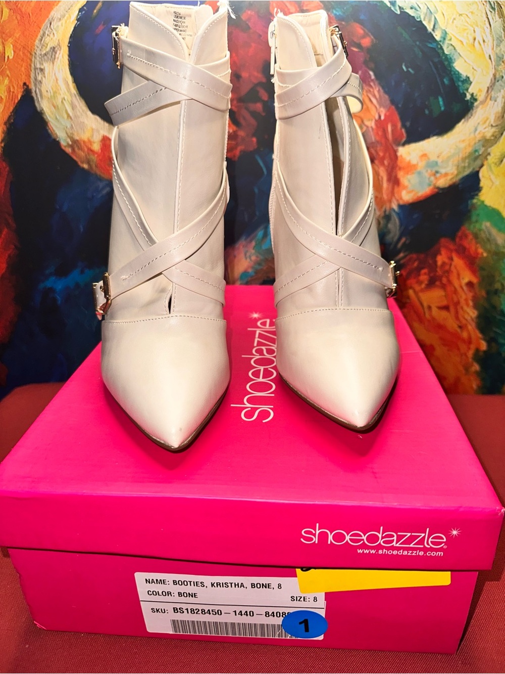 No.1 ShoeDazzle Kristha Bone Faux Leather Strappy Stiletto Booties